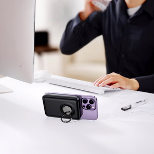 Langaton tehopankki 10000mAh Joyroom JR-W050 20W MagSafe renkaalla ja jalustalla - musta