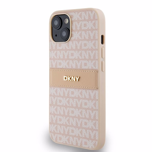 DKNY Nahkainen Mono Stripe & Metal Logo Suojakuori iPhone 15 / 14 / 13:lle - vaaleanpunainen