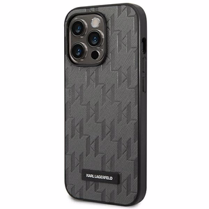 Karl Lagerfeld Saffiano Mono Metal Logo iPhone 14 Pro Max 6.7" Case - Gray