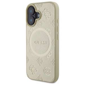 Guess Saffiano Peony Classic Logo MagSafe Suojakuori iPhone 16:lle - Kultainen