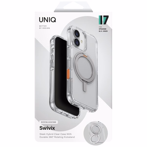 Uniq Swivix -suojakuori iPhone 17:lle 360° kääntyvällä jalustalla – läpinäkyvä