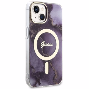 Guess GUHMP14SHTMRSU iPhone 14 6.1 violetti/violetti suojakuori Golden Marble MagSafe