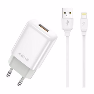Laturi Jellico EU01 2.4A USB-A + USB-A-Lightning-kaapeli 1.0m valkoinen