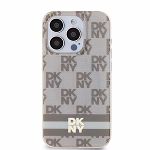 DKNY IML Ruudullinen Mono-kuvio ja Painetut Raidat MagSafe Suojakuori iPhone 15 Pro:lle - beige
