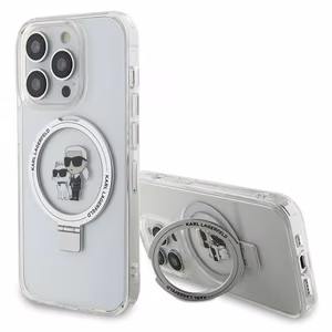 Karl Lagerfeld KLHMP15LHMRSKCH iPhone 15 Pro 6.1 valkoinen/valkoinen kovakuori Ring Stand Karl&Choupette MagSafe
