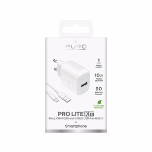 Puro PROLITE 10W USB-A wall charger + USB-A - USB-C cable 1.2m - white