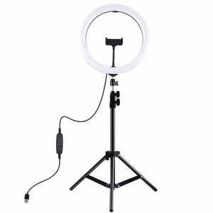 LED-rengaslamppu 30 cm pöytäjalustan kiinnikkeellä enintään 1,1 m, puhelimen pidike, USB