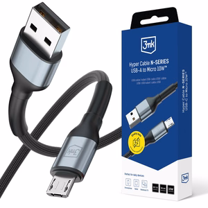 3mk Hyper Cable N-SERIES USB-A / MicroUSB -kaapeli 50cm QC 3.0 5V/2A 10W musta