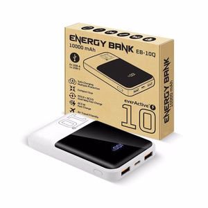 Varavirtalähde 10 000mAh, 2x USB, 1x USB-C 22,5W, QC4+, LCD-näyttö, valkoinen