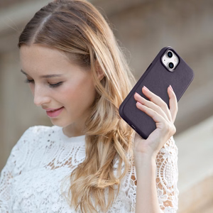 iCarer Kotelo Nahkakotelo Kotelo iPhone 14 Plus tumman violetti (MagSafe-yhteensopiva)