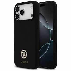 Guess Silicone Logo Strass 4G MagSafe Suojakuori iPhone 17 Pro Max:lle - Musta