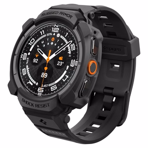 Spigen Rugged Armor Pro -suojakuori- ja rannekepakkaus Samsung Galaxy Watch Ultra 2 (2026) 47 mm -kellolle – mattamusta