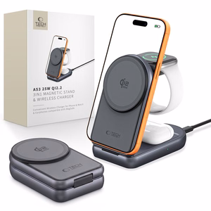 Tech-Protect A53 MagSafe Qi2.2 25 W langaton 3-in-1-latausasema – tummanharmaa