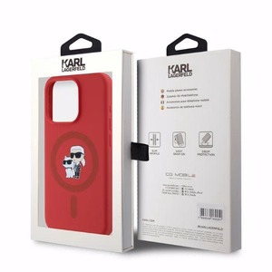 Karl Lagerfeld Silikoninen Karl&Choupette Heads Ring MagSafe Suojakuori iPhone 15 Pro:lle - Punainen