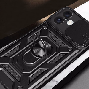 Hybrid Armor Camshield Panssaroitu Suojakuori iPhone 16:lle kameransuojalla ja jalustalla - Musta