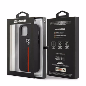 Ferrari FEOMSHCP12LBK iPhone 12 Pro Max musta/musta kovakotelo Off Track Nahka Nylon Stripe Nylon Stripe