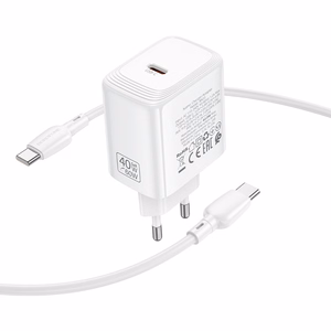 Borofone verkkolaturi BN33 Fuente GaN Type C - QC3.0 PD 40W ja Type C - Type C -kaapeli valkoinen