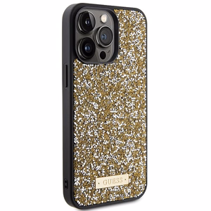 Guess Rhinestone Metal Logo Suojakuori iPhone 15 Pro Max:lle - keltainen