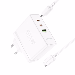 Borofone Wall charger BN11 Imperial - USB + 2xType C - QC 3.0 PD 100W with Type C to Type C cable white