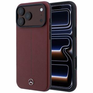 Mercedes Semi Wrap Iconic Line MagSafe nahkainen suojakuori malleille iPhone 18 Pro Max / 17 Pro Max, viininpunainen
