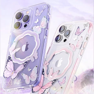 Kingxbar Butterfly Series magneettinen kotelo iPhone 14 Plus MagSafe tapauksessa perhosia vaaleanpunainen