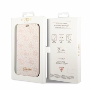 Guess GUBKP14LHG4SHP iPhone 14 Pro 6.1 vaaleanpunainen / vaaleanpunainen kirjakuori 4G Vintage Gold Logo