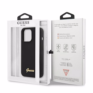 Guess GUHMP13XLSLMGBK iPhone 13 Pro Max 6.7" musta/musta kovakotelo Silikoni Script Kultainen logo MagSafe