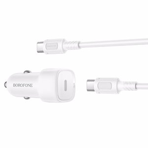 Borofone BZ34A Cloud -autolaturi - Type C - PD 20W ja Type C - Type C -kaapeli, valkoinen