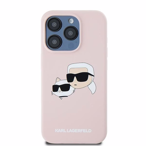 Karl Lagerfeld Silikoninen Karl & Choupette MagSafe Suojakuori iPhone 15 Prolle - vaaleanpunainen