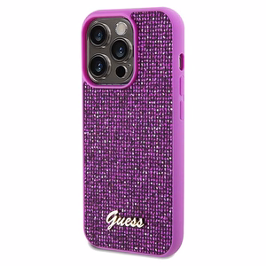 GUESS GUHCP14LPMSDGSF Disco Script Metal -suojakuori iPhone 14 Prolle - fuksia