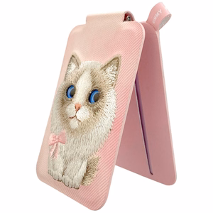Nimmy New Big-Eye Cute Pets 2.0 Cat MagSafe-magneettikorttikotelo puhelimelle jalustalla – vaaleanpunainen
