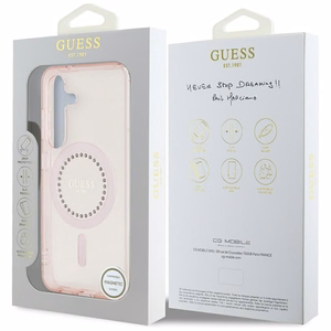 GUESS Suojakuori Samsung S25:lle GUHMS25SPFTDTEP (Magneettinen IML Rhinestones) Vaaleanpunainen
