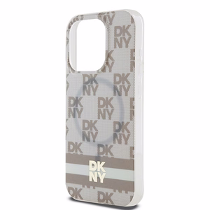 DKNY IML Ruudullinen Mono-kuvio ja Painetut Raidat MagSafe Suojakuori iPhone 15 Pro Max:lle - beige