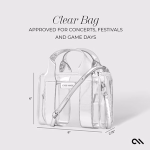 Case-Mate Micro Tote Bag vettä hylkivä olkalaukku, Silver Chrome / Clear