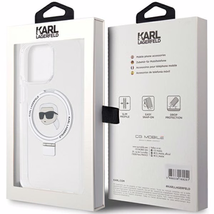 Karl Lagerfeld KLHMP15LHMRSKHH iPhone 15 Pro 6.1 valkoinen/valkoinen kovakuori Ring Stand Karl Head MagSafe