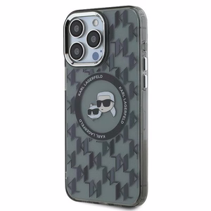 Karl Lagerfeld IML Monogram Karl & Choupette Head MagSafe Suojakuori iPhone 15 Pro:lle - Musta