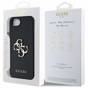 Guess PU Grained 4G Metal Logo suojakuori iPhone 16e:lle - musta