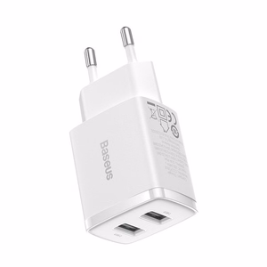 Baseus Compact Quick Charger, 2x USB, 10.5W (white)
