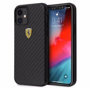Ferrari FERCAHCP12SBK iPhone 12 mini 5.4" musta/musta kovakotelo On Track Real Carbon