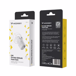 Wozinsky WF16-YCS 5000mAh 15W USB-C Mini Power Bank, jossa on sisäänrakennettu USB-C-kaapeli ja Apple Watch -laturi - Valkoinen
