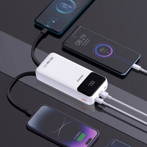 Dudao K15Pro Power Bank 20000mAh 22.5W PD USB-C / USB-A / Sisäänrakennettu Lightning ja USB-C kaapelit - Valkoinen