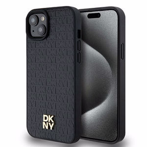 DKNY Nahkainen Kuvio Metallinen Logo MagSafe Suojakuori iPhone 15/14/13:lle - musta