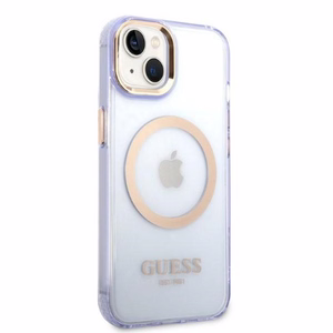 Guess GUHMP14SHTCMU iPhone 14 6.1 violetti/violetti kova suojakuori Gold Outline läpinäkyvä MagSafe