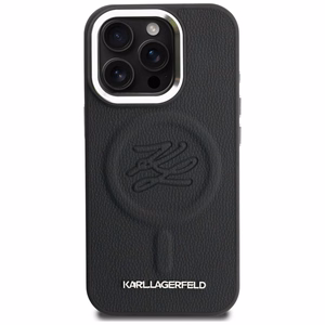 Karl Lagerfeld nimikirjain ja metallilogo MagSafe suojakuori iPhone 16 Pro - musta