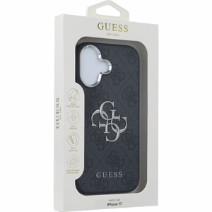 GUESS suojakuori iPhone 17 GUHCP17SP4G4SMCK (4G PU-nahkakuori isolla 4G- ja Classic-logolla sekä hopeisella metallikameran kehyksellä) musta