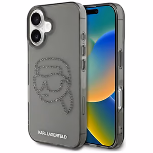Karl Lagerfeld IML Rhinestones Karl Head suojakuori iPhone 16:lle - musta