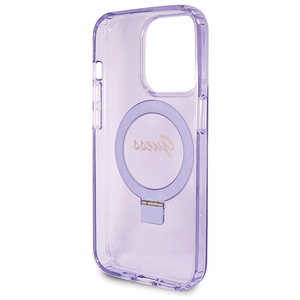 Guess Ring Stand Script Glitter MagSafe suojakuori iPhone 13 Pro / 13:lle - violetti