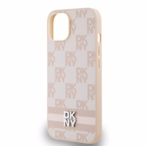 DKNY Nahkainen Checkered Mono Pattern & Printed Stripes Suojakuori iPhone 15 / 14 / 13:lle - vaaleanpunainen