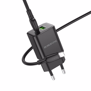 Borofone Wall charger BN14 Royal GaN - USB + Type C - QC 3.0 PD 30W with Type C to Lightning cable black