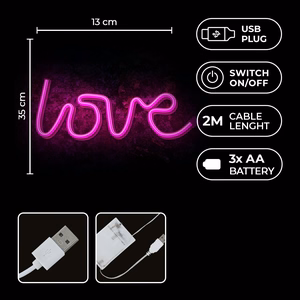 Neon LED-valo LOVE vaaleanpunainen Bat + USB FLNE05 Forever Light